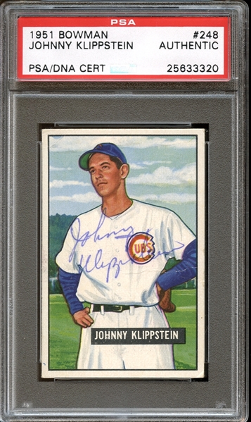 1951 Bowman #248 Johnny Klippstein Autographed PSA/DNA AUTHENTIC