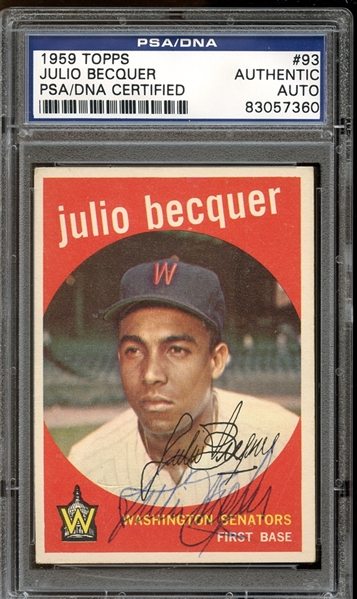 1959 Topps #93 Julio Becquer Autographed PSA/DNA AUTHENTIC