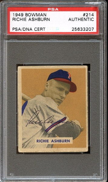 1949 Bowman #214 Richie Ashburn Autographed PSA/DNA AUTHENTIC