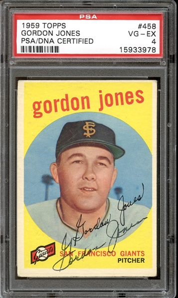 1959 Topps #458 Gordon Jones Autographed PSA/DNA VG/EX 4
