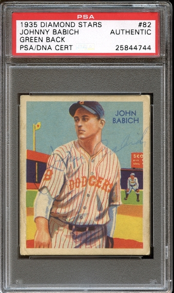 1935 Diamond Stars #82 Johnny Babich Autographed PSA/DNA AUTHENTIC