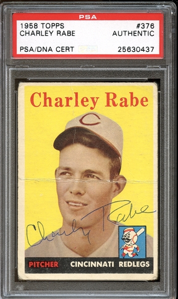 1958 Topps #376 Charley Rabe Autographed PSA/DNA AUTHENTIC