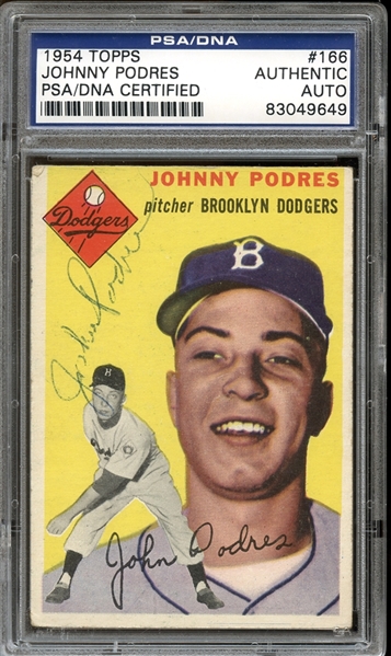 1954 Topps #166 Johnny Podres Autographed PSA/DNA AUTHENTIC