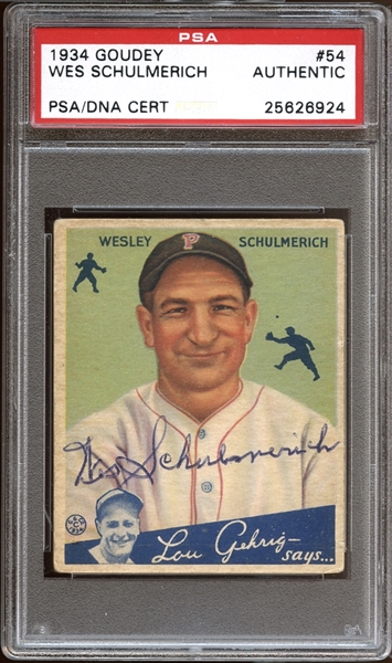1934 Goudey #54 Wes Schulmerich Autographed PSA/DNA AUTHENTIC