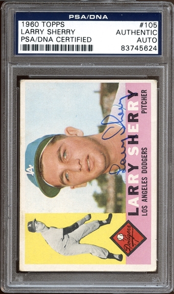1960 Topps #105 Larry Sherry Autographed PSA/DNA AUTHENTIC