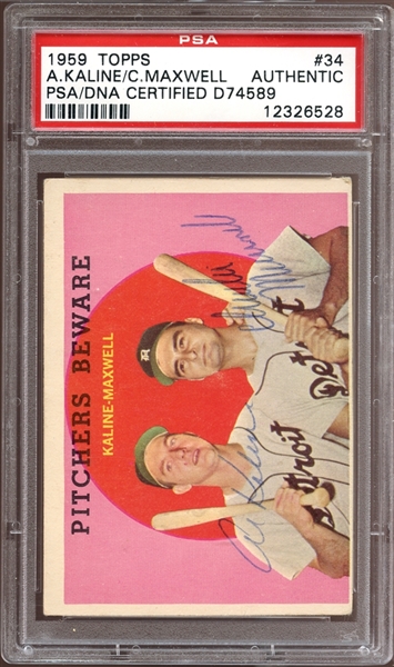 1959 Topps #34 Al Kaline/Charlie Maxwell Autographed PSA/DNA AUTHENTIC