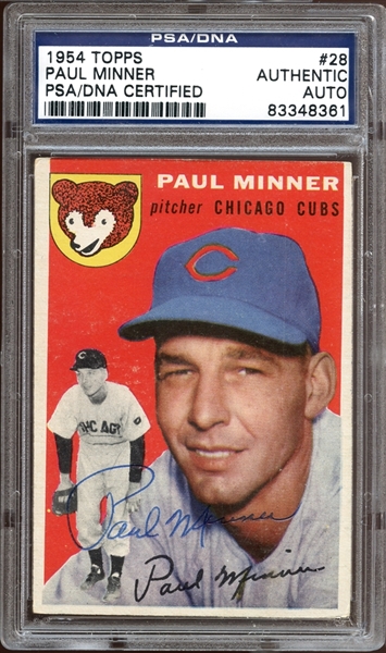 1954 Topps #28 Paul Minner Autographed PSA/DNA AUTHENTIC