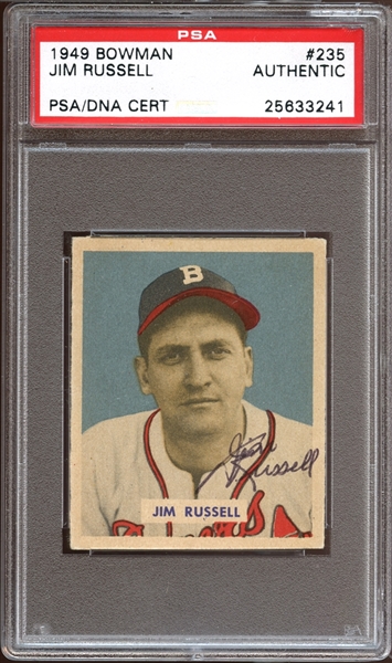 1949 Bowman #235 Jim Russell Autographed PSA/DNA AUTHENTIC