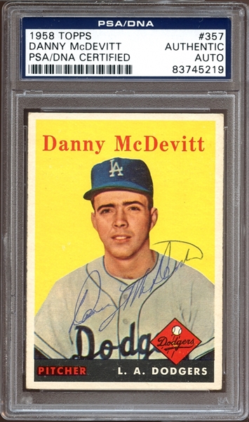 1958 Topps #357 Danny McDevitt Autographed PSA/DNA AUTHENTIC