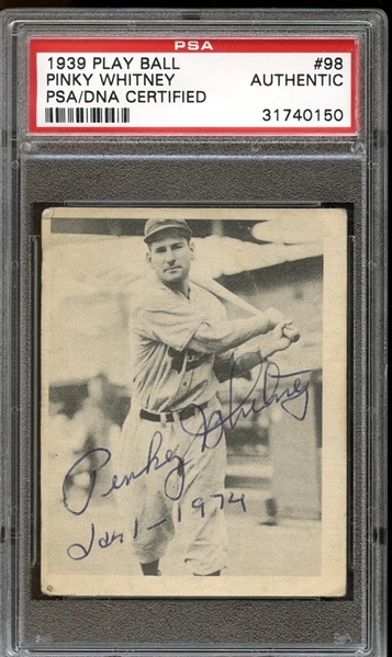 1939 Play Ball #98 Pinky Whitney Autographed PSA/DNA AUTHENTIC