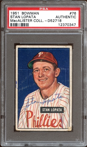 1951 Bowman #76 Stan Lopata Autographed PSA/DNA AUTHENTIC