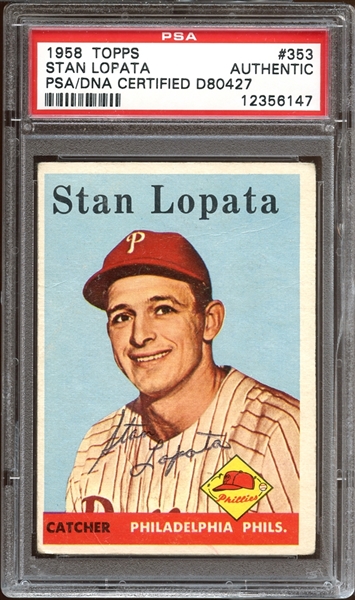 1958 Topps #353 Stan Lopata Autographed PSA/DNA AUTHENTIC