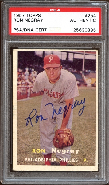 1957 Topps #254 Ron Negray Autographed PSA/DNA AUTHENTIC