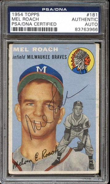 1954 Topps #181 Mel Roach Autographed PSA/DNA AUTHENTIC
