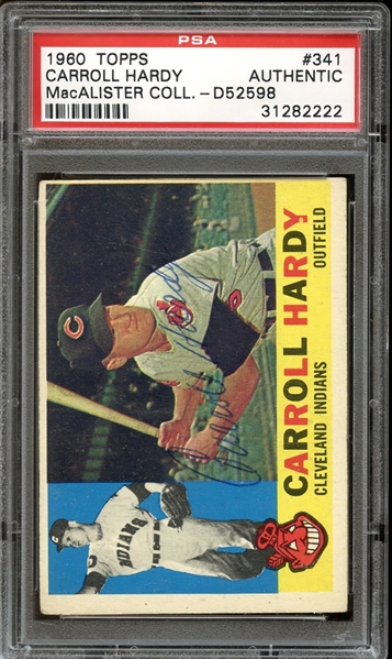 1960 Topps #341 Carroll Hardy Autographed PSA/DNA AUTHENTIC