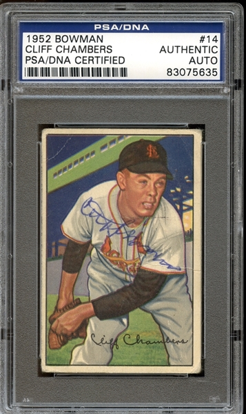 1952 Bowman #14 Cliff Chambers Autographed PSA/DNA AUTHENTIC