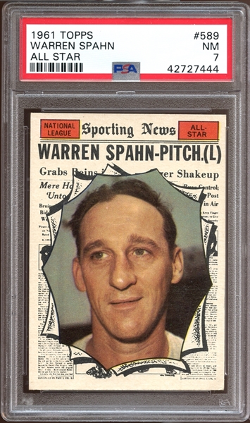 1961 Topps #589 Warren Spahn All Star PSA 7 NM