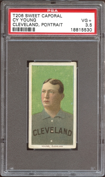1909-11 T206 Sweet Caporal 350/30 Cy Young Cleveland Portrait PSA 3.5 VG+