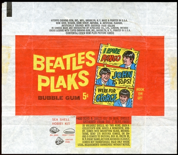 1964 Topps Beatles Plaks Wax Wrapper