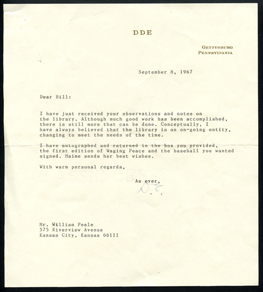 Dwight D. Eisenhower Typed Signed Letter on DDE Letterhead