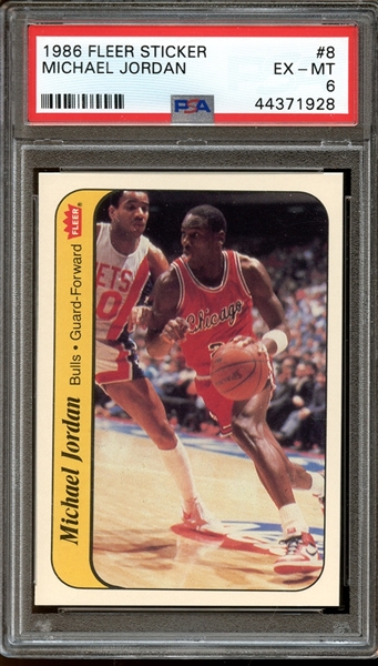 1986 Fleer Basketball Sticker #8 Michael Jordan PSA 6 EX/MT
