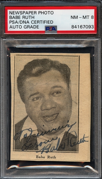 Babe Ruth Signed Photo PSA/DNA 8 NM-MT