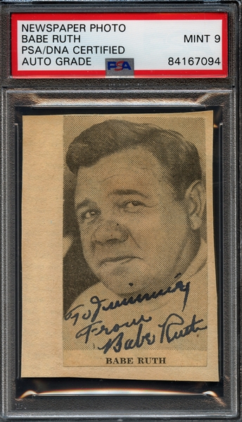 Babe Ruth Signed Photo PSA/DNA 9 MINT