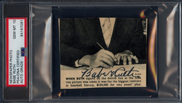 Babe Ruth Signed Photo PSA/DNA 10 GEM MINT