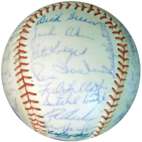 1965 Kansas City Athletics Team-Signed Ball with (36) Signatures Featuring Paige and Hunter