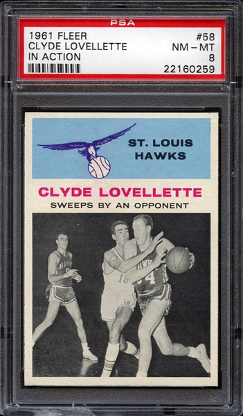 1961 Fleer #58 Clyde Lovellette In Action PSA 8 NM-MT