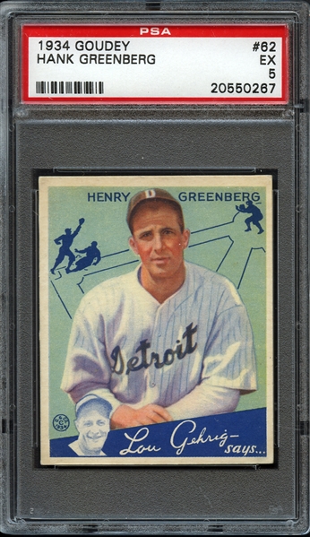 1934 Goudey #62 Hank Greenberg PSA 5 EX
