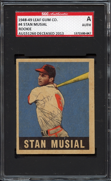 1948-49 Leaf #4 Stan Musial Autographed Card SGC AUTHENTIC