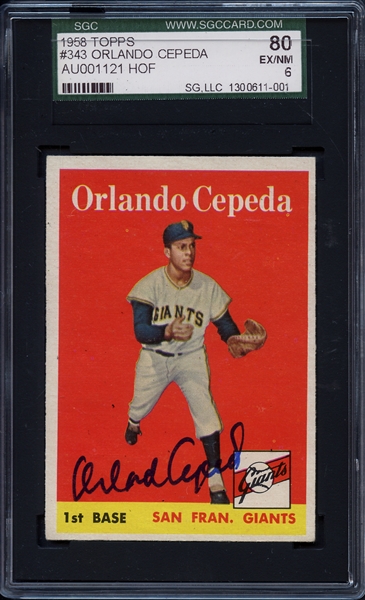 1958 Topps #343 Orlando Cepeda Autographed Card SGC 6 EX/NM 