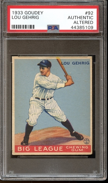 1933 Goudey #92 Lou Gehrig PSA AUTHENTIC 