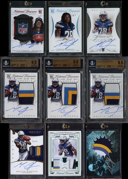 2015 Panini and Topps Melvin Gordon Insert Card Group of (28) Mostly Autographed with BGS Graded