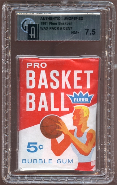 1961 Fleer Basketball Unopened Wax Pack GAI 7.5 NM