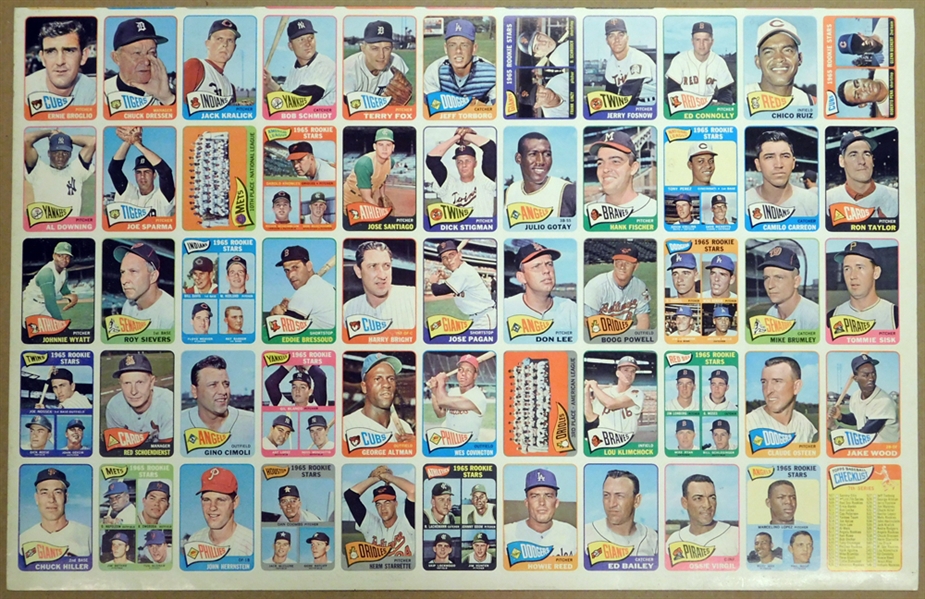1965 Topps Baseball Uncut Panel of (55) Cards with Hunter and Perez Rookie Cards