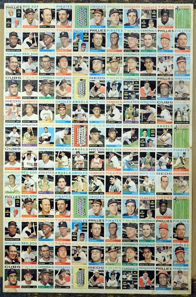 1964 Topps Baseball Uncut Sheet with (2) Koufax, F. Robinson, and Maris with Reverse Error