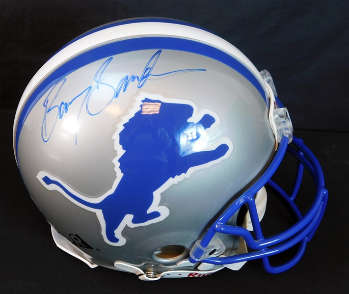 Barry Sanders Signed Full-Size Detroit Lions Helmet Mounted Memories