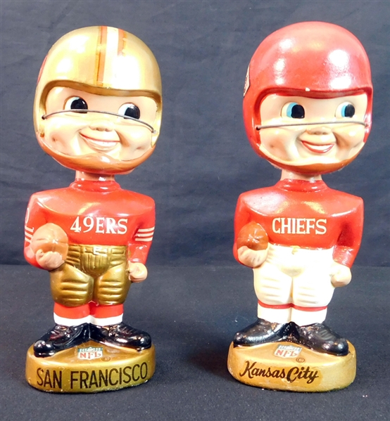 1968-1970 Kansas City Chiefs and San Francisco 49ers Gold Base Bobbing Head Doll Group of (2)