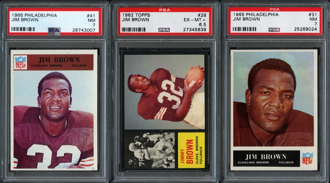 1960s Group of (3) Jim Brown Cards All PSA Graded