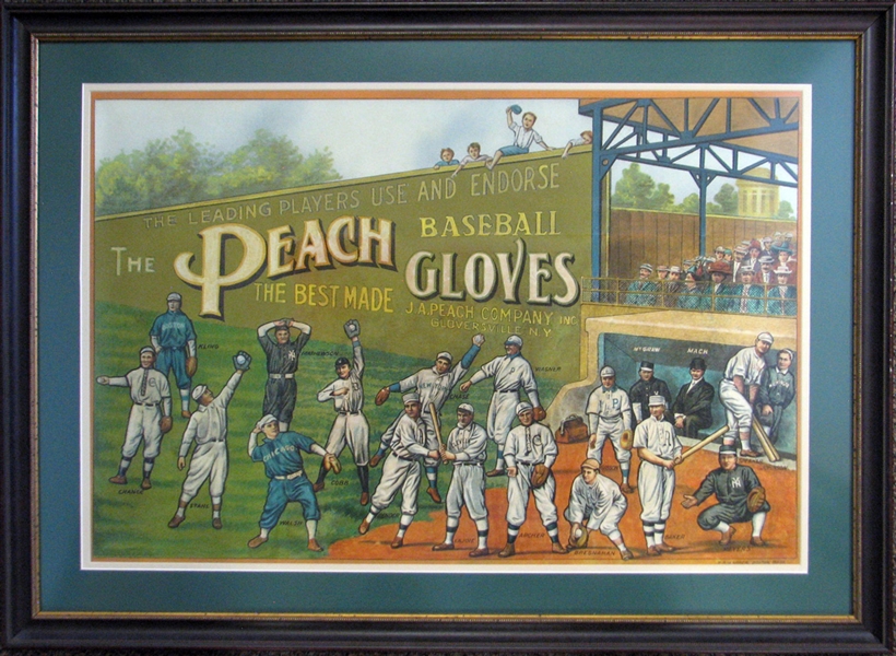 Circa 1910 Spectacular Peach (J.A. Peach Company) Baseball Gloves Advertising Display Featuring Cobb, Wagner, Mathewson, Young Etc.