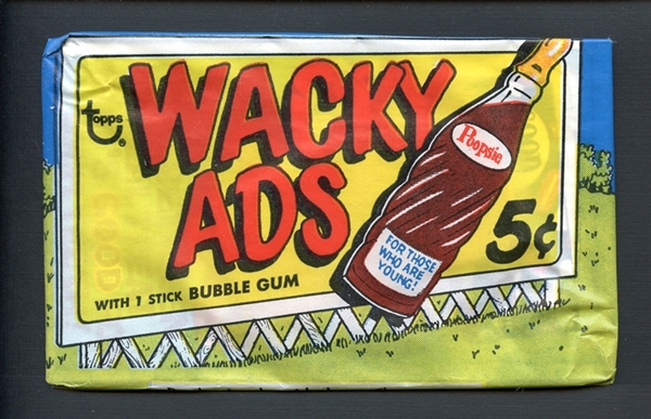 1969 Wacky Ads Unopened Wax Pack 5 Cent Pricing on Front With The Ultra Rare #25 Good And Empty Showing Through The Front Of The Pack