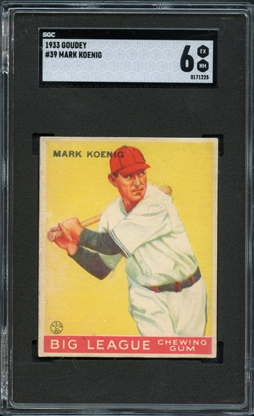 1933 Goudey #39 Mark Koenig SGC 6 EX/NM
