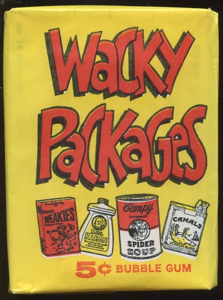 1967 Topps Wacky Packages Unopened Wax Pack W/#14 “Alcohol Seltzer” on Front & “Duzn’t Do Nuthin” on Back