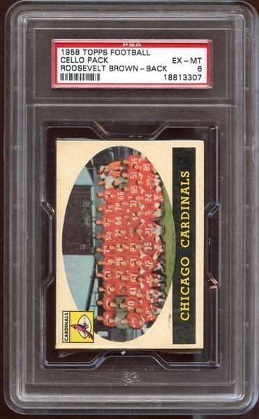 1958 Topps Football Unopened Cello Pack with Roosevelt Brown on Back PSA 6 EX/MT