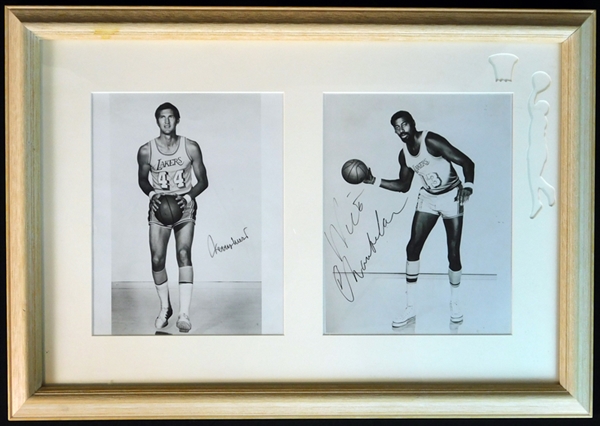 Jerry West and Wilt Chamberlain Signed 8x10 Photographs in Framed Display JSA