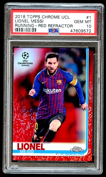2018 Topps Chrome UCL #1 Lionel Messi Running Red Refractor /10 PSA 10 GEM MT