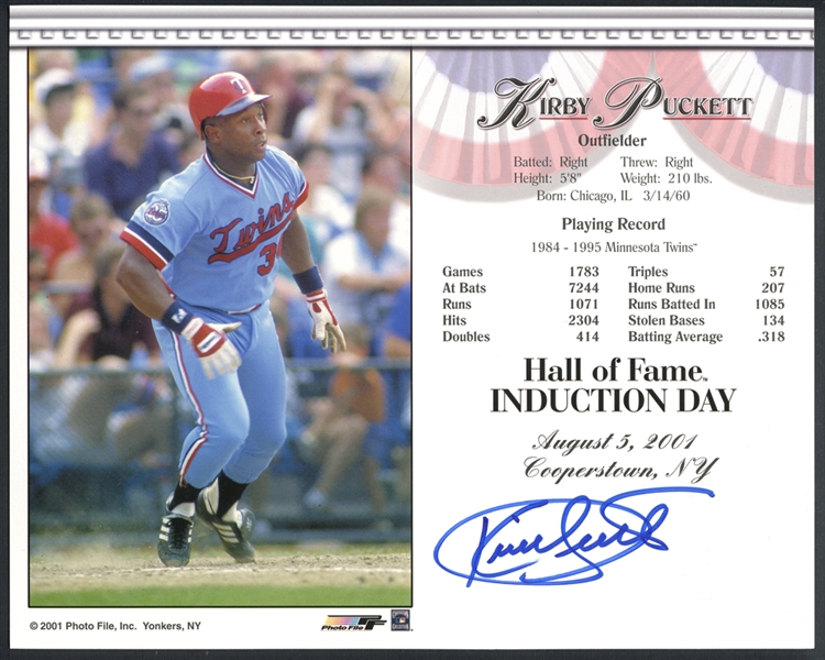 Kirby Puckett Signed Hall of Fame Induction Card