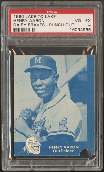 1960 Lake to Lake Hank Aaron Dairy Braves Punch Out PSA 4 VG-EX